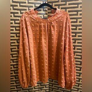 NWOT SHEIN orange appliqué dot blouse women’s 4x fits like 2x